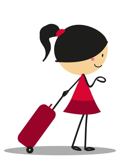 Doodle Niña Llevando Una Bolsa Para Viajar Todo Color — Vector de stock