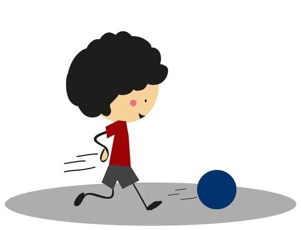 Doodle Menino Jogando Futebol Futebol Esporte Cor Cheia —  Vetores de Stock