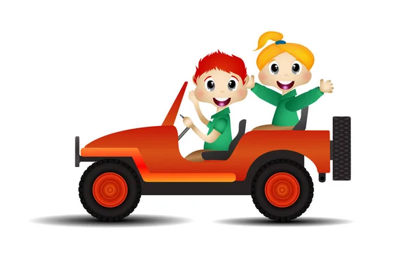 Niños Coche — Vector de stock