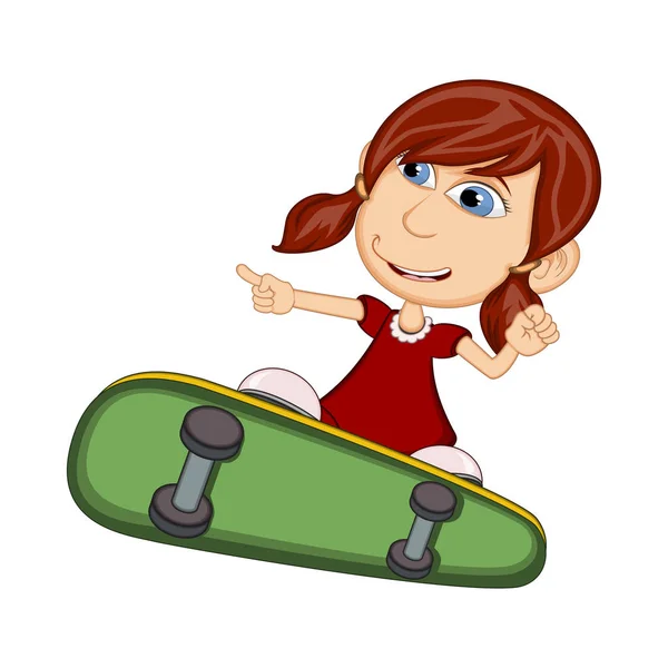 Meisje Speelt Skateboard Cartoon — Stockvector