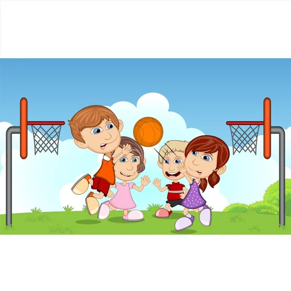 Children Playing Soccer Eating Ice Cream Running Park Cartoon — Stock Vector