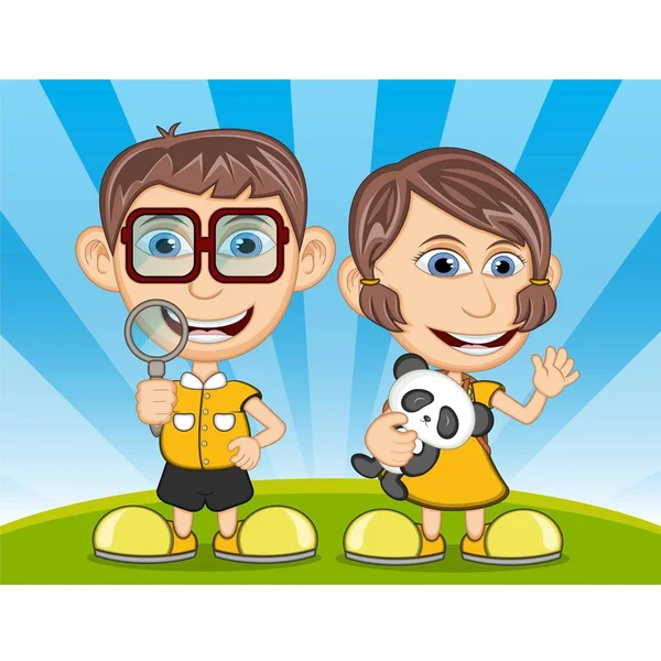 Kinderen Spelen Het Park Cartoon Vector Illustratie — Stockvector