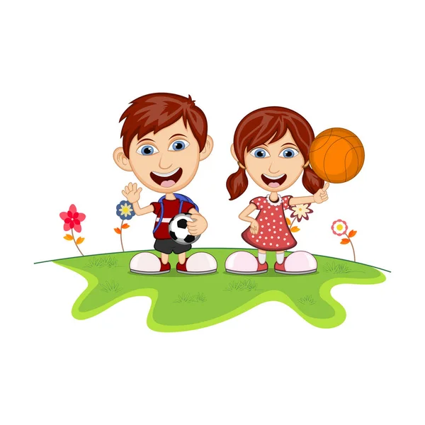 Kinderen Spelen Het Park Cartoon Vector Illustratie — Stockvector