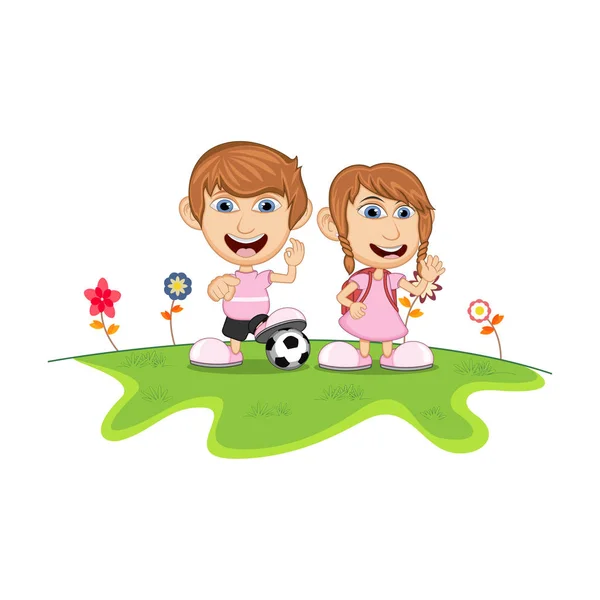 Children Playing Park Cartoon Vector Illustration — Stock Vector