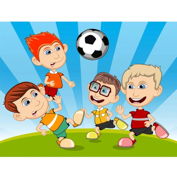 Enfants Jouant Football Dans Parc Illustration Vectorielle Dessin Animé Vecteur En Vente