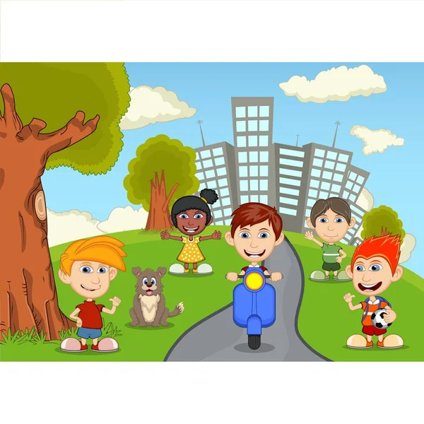 Enfants Jouant Dans Parc Dessin Animé Illustrations De Stock Libres De Droits