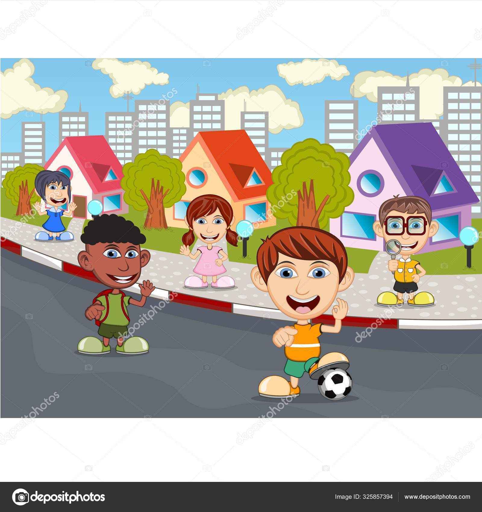 Children Playing Street Cartoon Vector Illustration Stock Vector Image by  ©warawiri #325857394