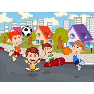 Sokak çizgi filminde oynayan çocuklar