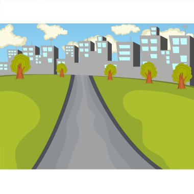 Şehir arkaplan karikatür vektör illüstrasyonlu park