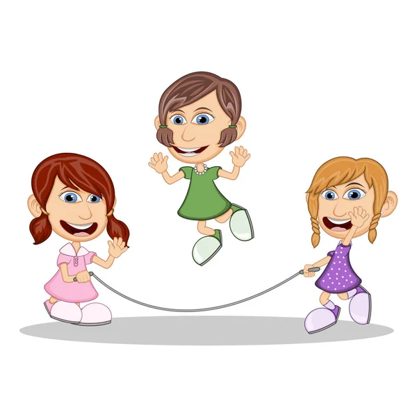 Meninas Jogando Salto Corda Desenho Animado Imagem Ilustração — Vetor de Stock