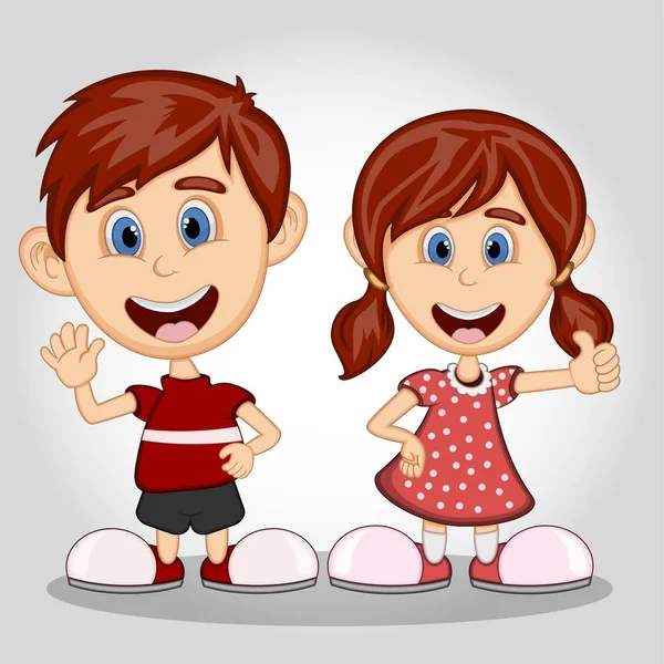 Kinderen Zwaaien Hand Cartoon Vector Illustratie — Stockvector