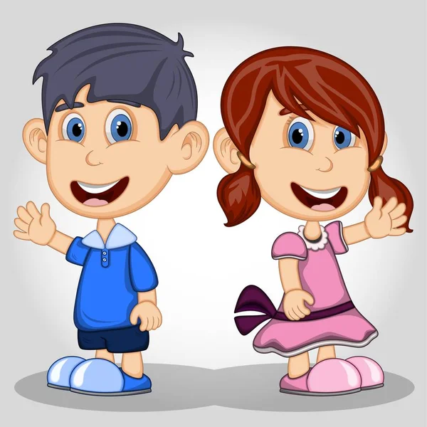 Kinderen Zwaaien Hand Cartoon Afbeelding Illustratie — Stockvector