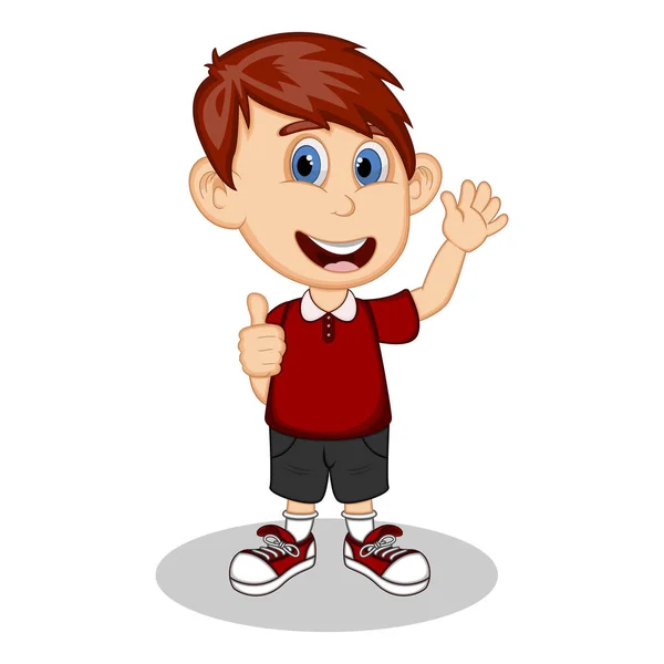 Een Jongen Zwaaiend Met Zijn Hand Cartoon Afbeelding Illustratie — Stockvector
