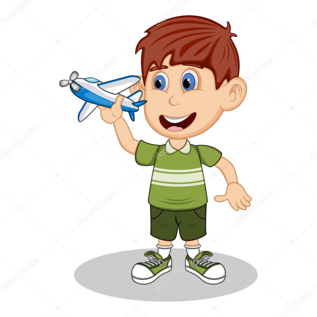 A boy playing airplane toy cartoon image illustration