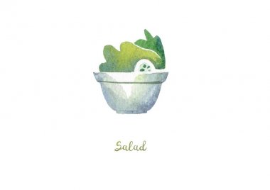 Taze sebze salata kaseye. Yaz salatası suluboya