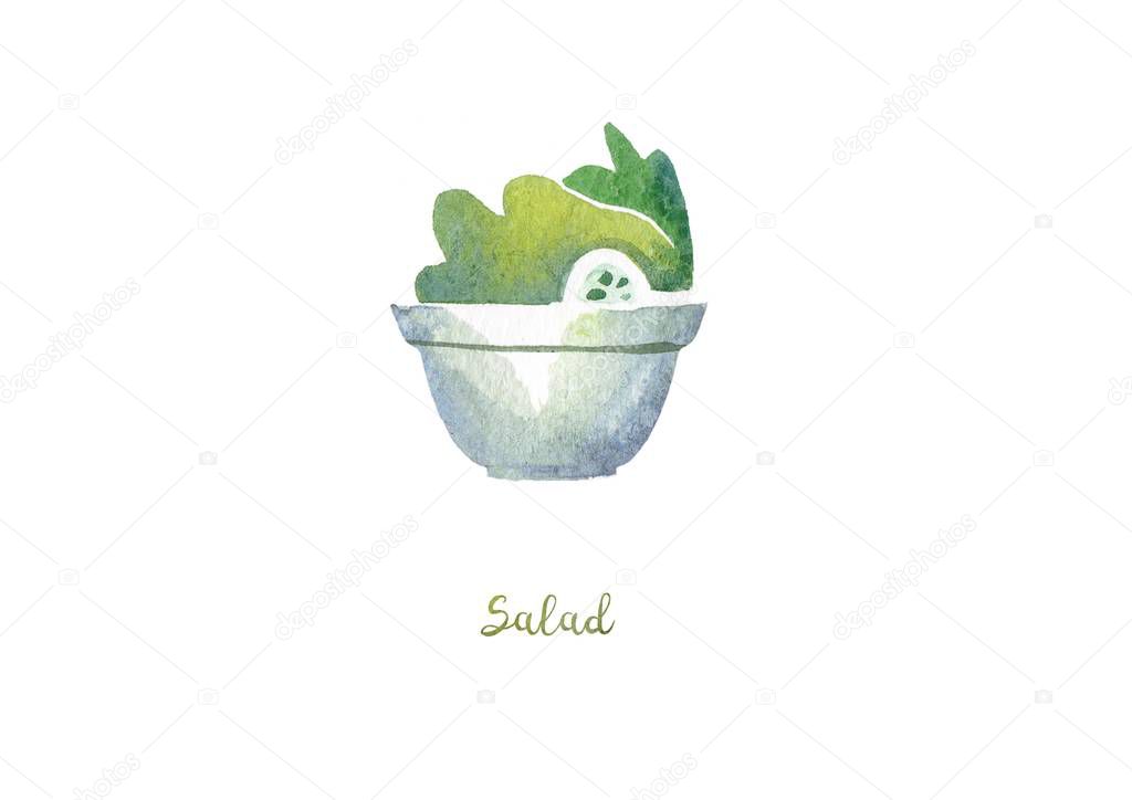 Fresh vegetables into bowl of salad. Summer Salad Watercolor
