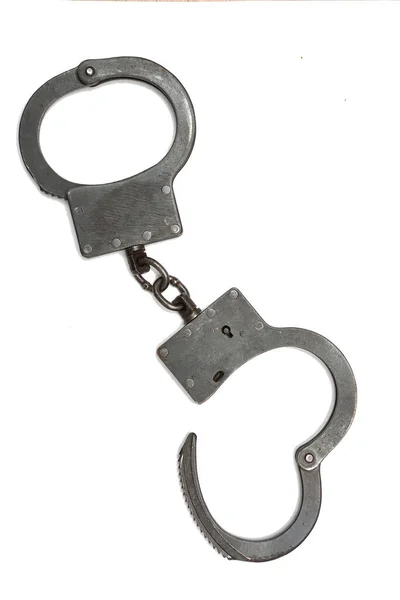 Steel Handcuffs Isolated White Background — Stock Photo, Image
