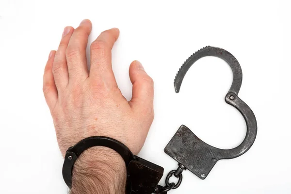 Handcuffed Hand Isolated White Background — Stock Photo, Image