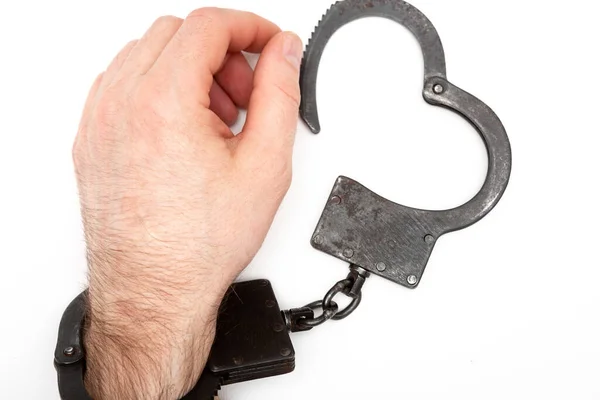 Handcuffed Hand Isolated White Background — Stock Photo, Image