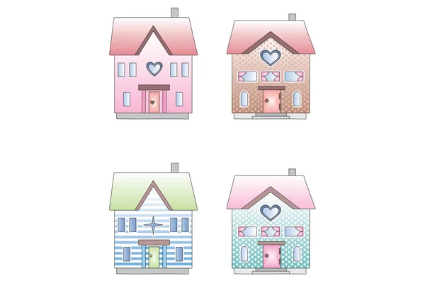 复古房子粉红色蓝色 — 图库矢量图片#