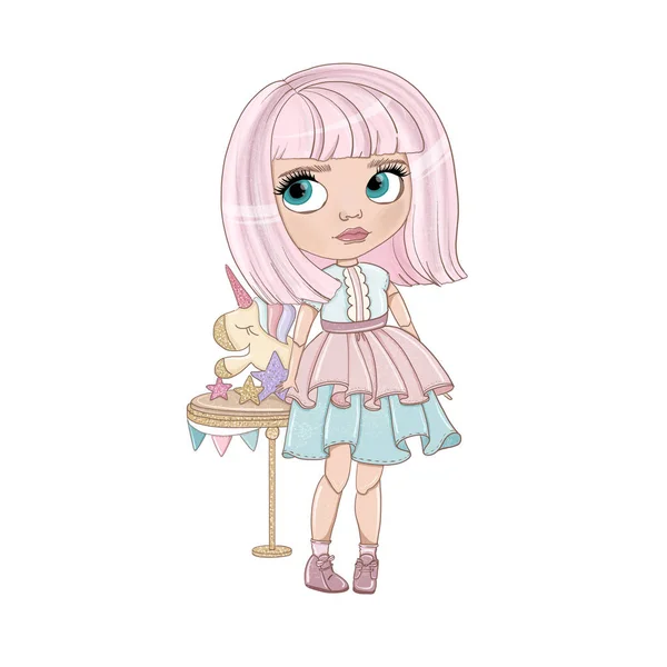 Blythe Retro Puppe Rosa Haar — Stockfoto