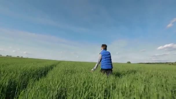 Boy Running Down A Meadow — Stock Video