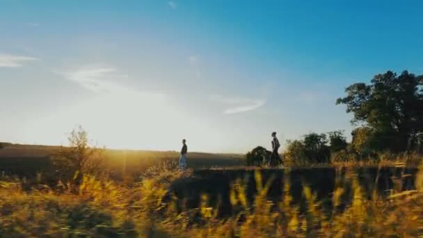A zevk çift çimen kara yoluyla yürümek — Stok video