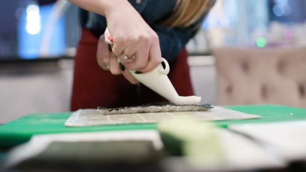 Preparing Sushi On Workshop — Stock Video