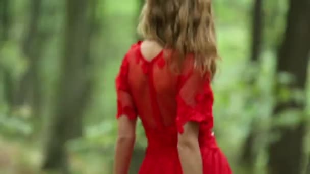 Pretty Woman zkoumá krásný les — Stock video
