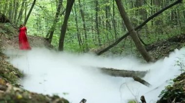 güzel bir kız yeşil mistik orman