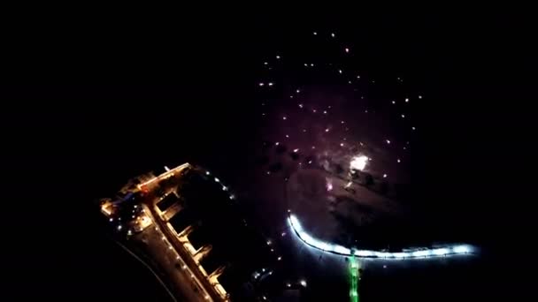 Weihnachtsfeuerwerk Luftaufnahme Schönes Feuerwerk Nachthimmel Frohes Neues Jahr — Stockvideo