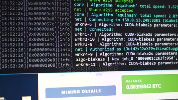 Bildschirm Mit Kryptocode Programmcode Für Den Abbau Von Kryptowährungen Bergbauarbeiten — Stockvideo