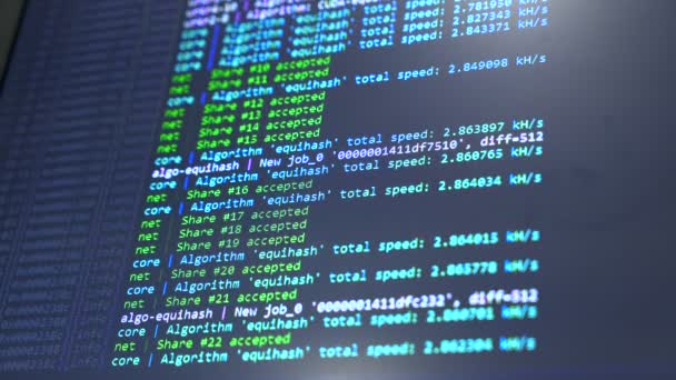 Pantalla Con Código Criptográfico Código Programa Para Minería Criptomoneda Trabajo — Vídeo de stock