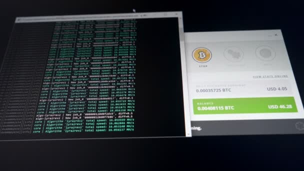 Código Binário Computador Mineração Programa Processo Criptomoeda Exibição Usando Software — Vídeo de Stock