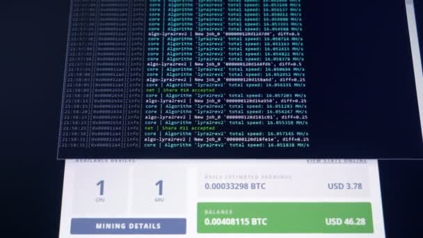 Bildschirm Mit Kryptocode Programmcode Für Den Abbau Von Kryptowährungen Bergbauarbeiten — Stockvideo