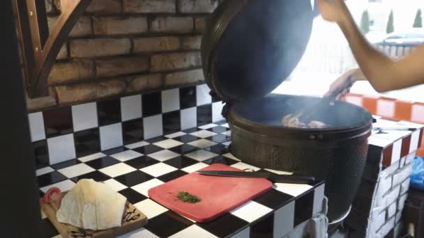 Preparación Barbacoa Delicioso Filete Parrilla — Vídeos de Stock