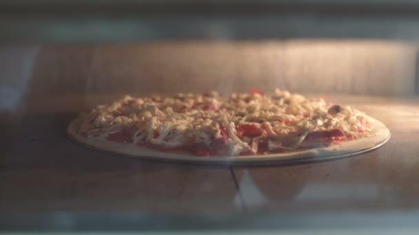 Sätta Pizza Ugnen Italiensk Pizza Ugn — Stockvideo