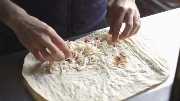 Pannenkoeken Bakken Met Vullingen Een Koekenpan Traditionele Keuken — Stockvideo