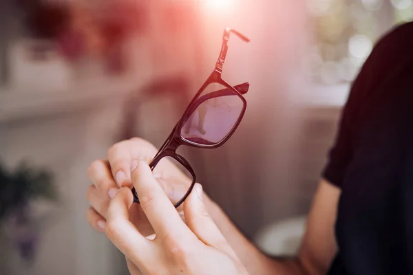 Optician, optometrist, oculist or eye doctor holding glasses and — 스톡 사진