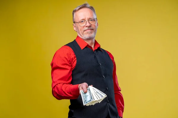 Retrato Homem Com Muito Dinheiro Que Dia Sorte Emoções Humanas — Fotografia de Stock