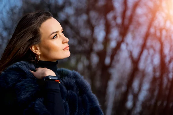 Foto Aire Libre Una Mujer Glamurosa Con Pelo Oscuro Abrigo —  Fotos de Stock