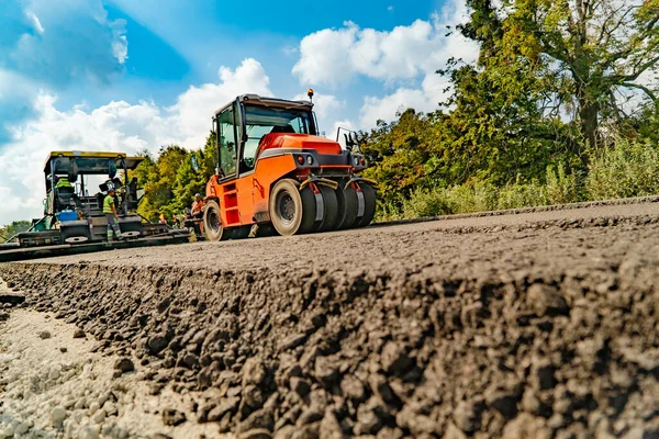 Riparazione Stradale Compattatore Posa Asfalto Macchine Speciali Pesanti Paver Asfalto — Foto Stock