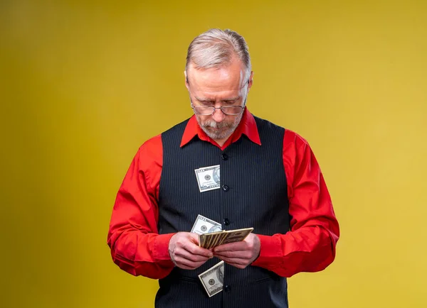 Much Money Hands Dollars Hands Man Holds Dollars Piles Dollars — Stock Photo, Image