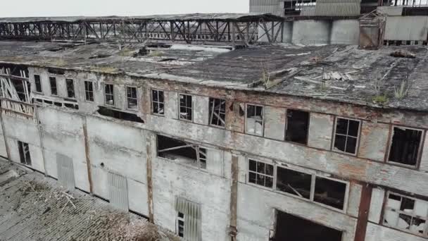 Edificio Industrial Ruinas Abandonado Ruinas Concepto Demolición Vista Aérea — Vídeo de stock