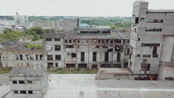 Ruins Old Factory Old Industrial Building Demolition Aerial View — Stock Video