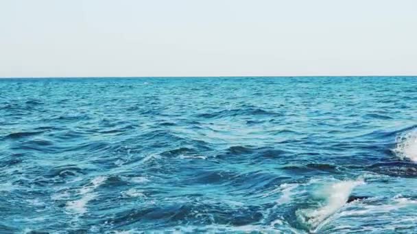 Τραχιά Θάλασσα Στο Φόντο Του Καθαρού Ουρανού Αργή Κίνηση Θαλασσινά — Αρχείο Βίντεο