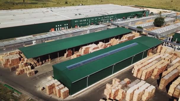 Magazijn Van Fabriek Productie Parket Luchtfoto Camera Beweging Naar Links — Stockvideo
