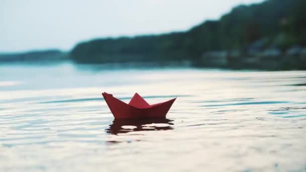 Paper Boat Floating Water — Stock Video