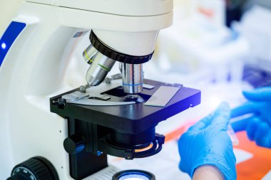 Laboratuvar mikroskobu. Tıbbi araştırma. Virüs tanımlaması. Yeni keşifler