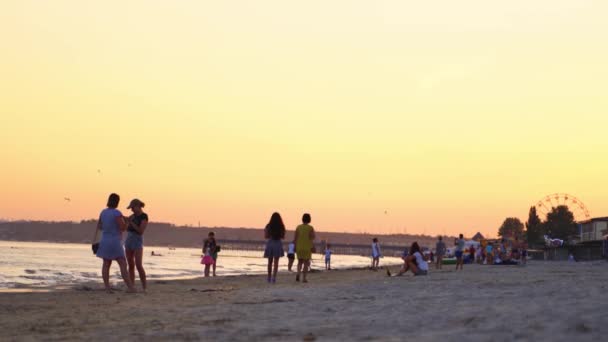 People Relaxing Public Beach People Enjoying Beach Sunset — Stock Video